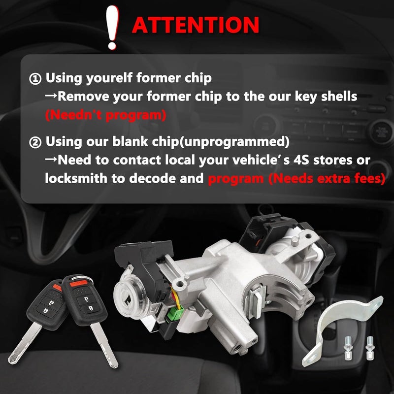 RAMATA Ignition Lock Cylinder Switch Compatible with 2013 2014 2015 2016 2017 Honda Accord 2.0L 2.4L 3.5L, Replace # 39730-T2A-A0, (with 2 Blank Chipped Remote Keys) - Image 5